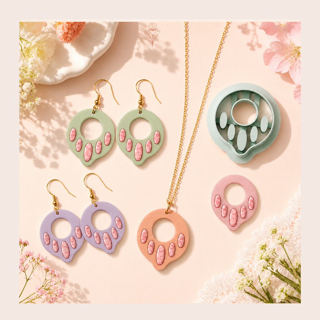 Ocean Drop Shape with Gemstone Polymer Clay Cutter Set | 25–45mm | Teardrop Gemstone Clay Cutter | Earring Jewellery Making Tool