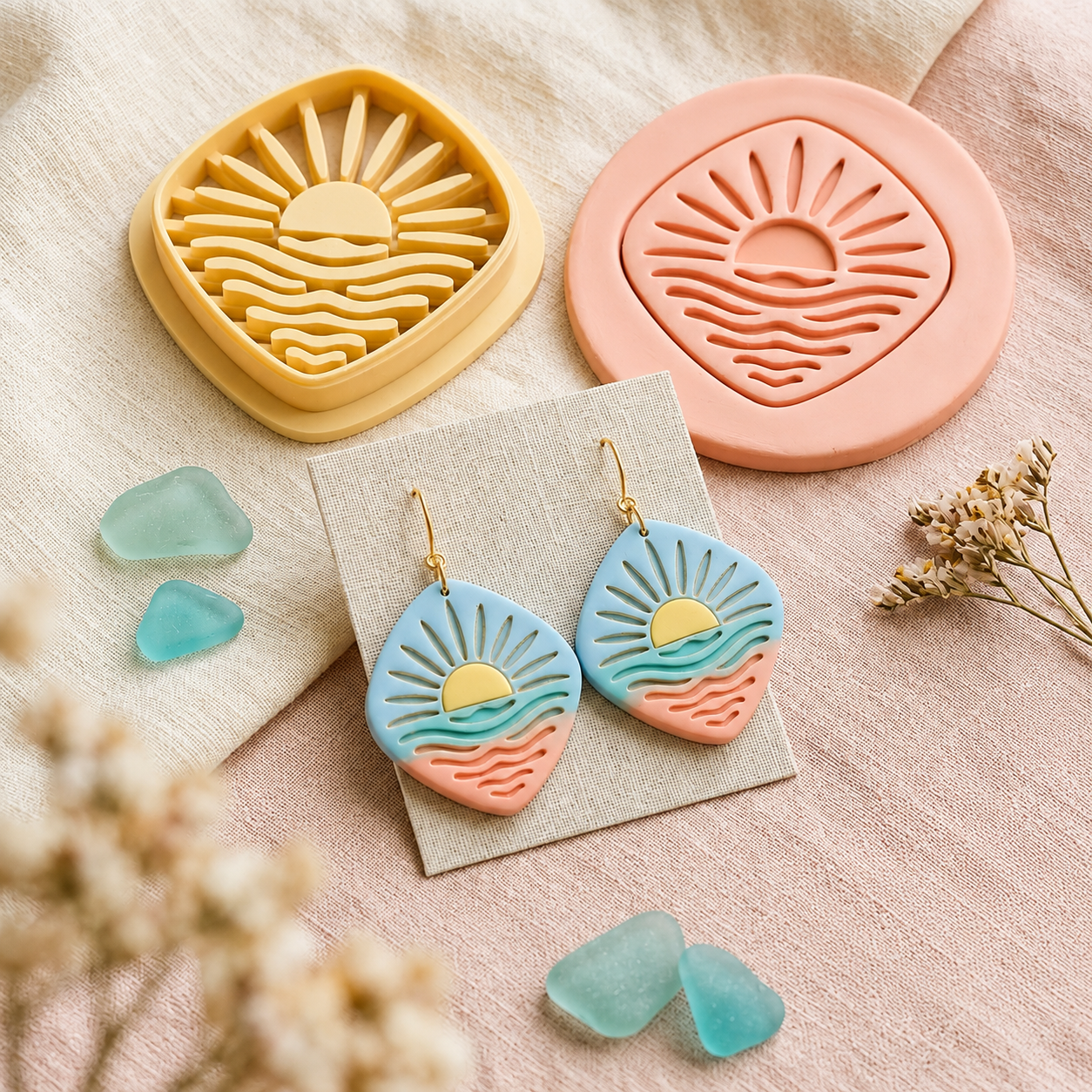 Ocean Sunset Polymer Clay Cutter | 25–45mm Summer Earring Cutter | IrisCrafts7