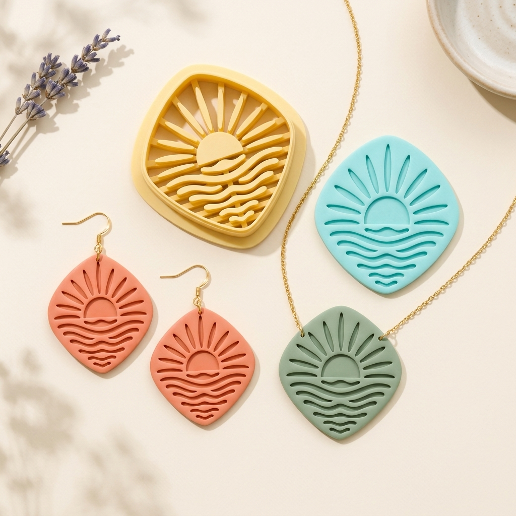 Ocean Sunset Polymer Clay Cutter | 25–45mm Summer Earring Cutter | IrisCrafts7