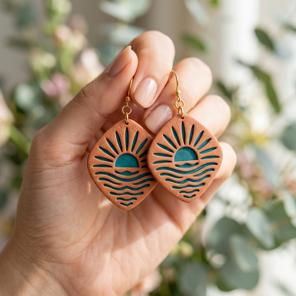 Ocean Sunset Polymer Clay Cutter | 25–45mm Summer Earring Cutter | IrisCrafts7