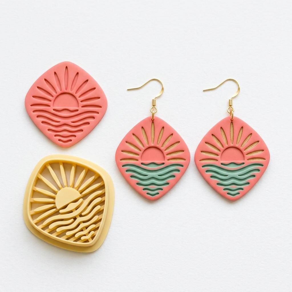Ocean Sunset Polymer Clay Cutter | 25–45mm Summer Earring Cutter | IrisCrafts7