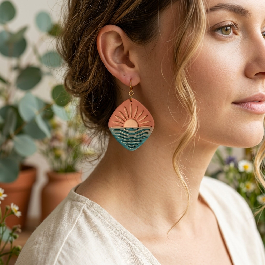Ocean Sunset Polymer Clay Cutter | 25–45mm Summer Earring Cutter | IrisCrafts7