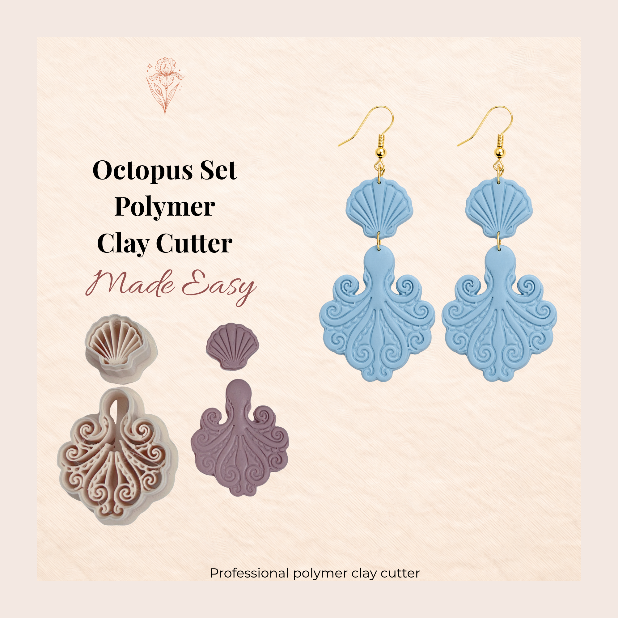 Octopus Set Polymer Clay Cutter 35-55mm | Ocean Jewellery Making | IrisCrafts7