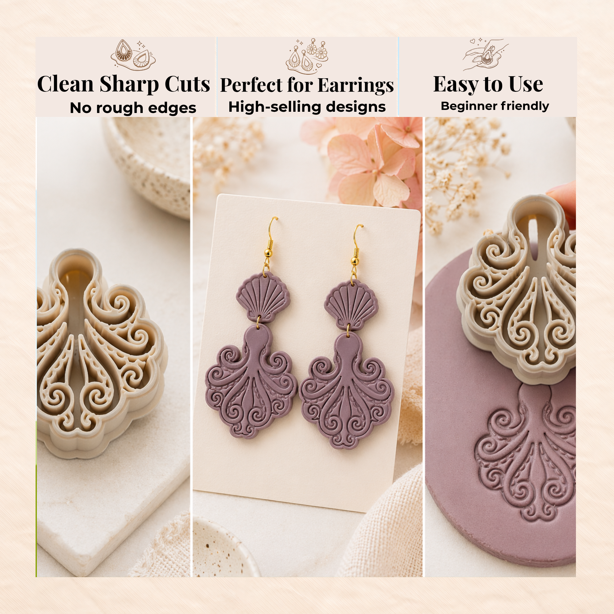 Octopus Set Polymer Clay Cutter 35-55mm | Ocean Jewellery Making | IrisCrafts7