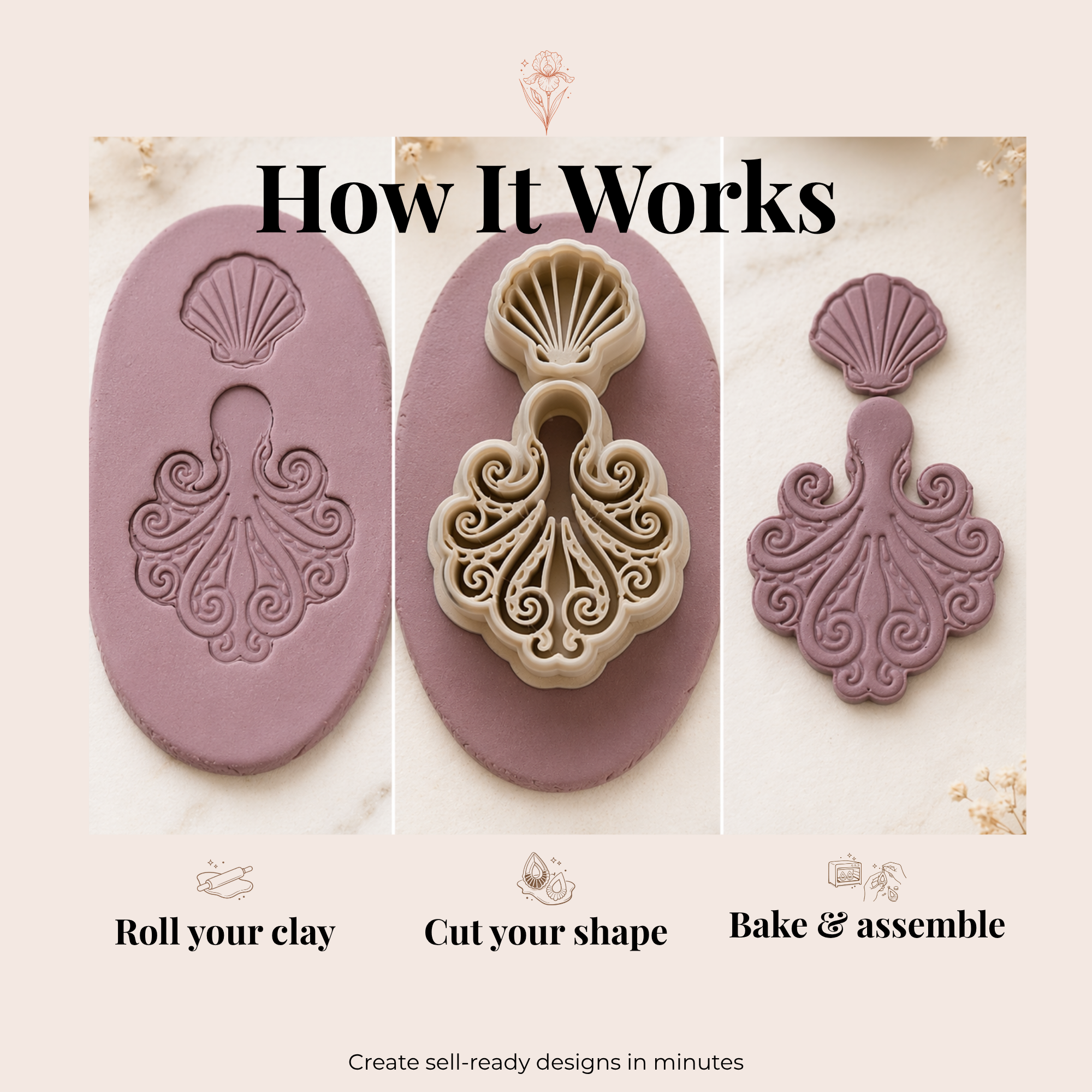 Octopus Set Polymer Clay Cutter 35-55mm | Ocean Jewellery Making | IrisCrafts7