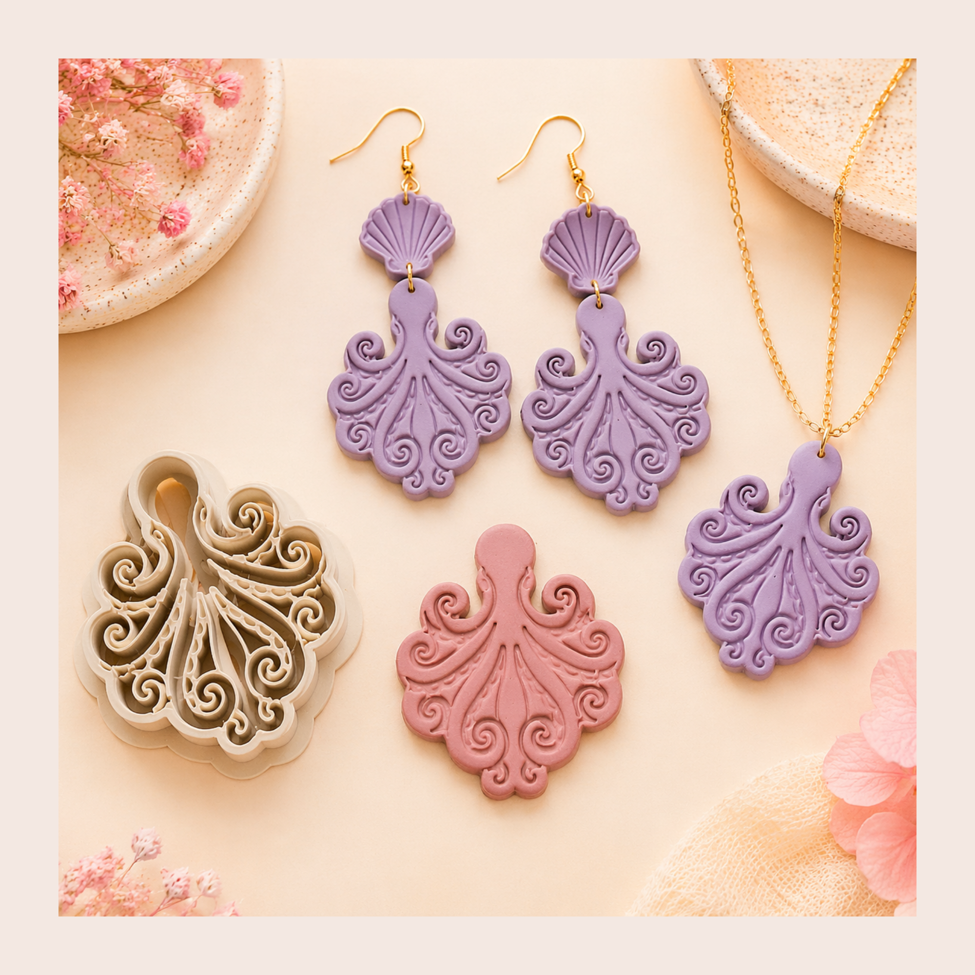 Octopus Set Polymer Clay Cutter 35-55mm | Ocean Jewellery Making | IrisCrafts7