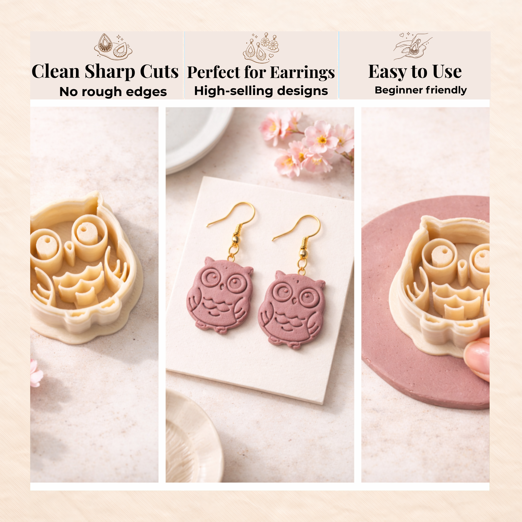 Owl 13 Polymer Clay Cutter | Bird Shape Clay Tool Jewellery Making | IrisCrafts7