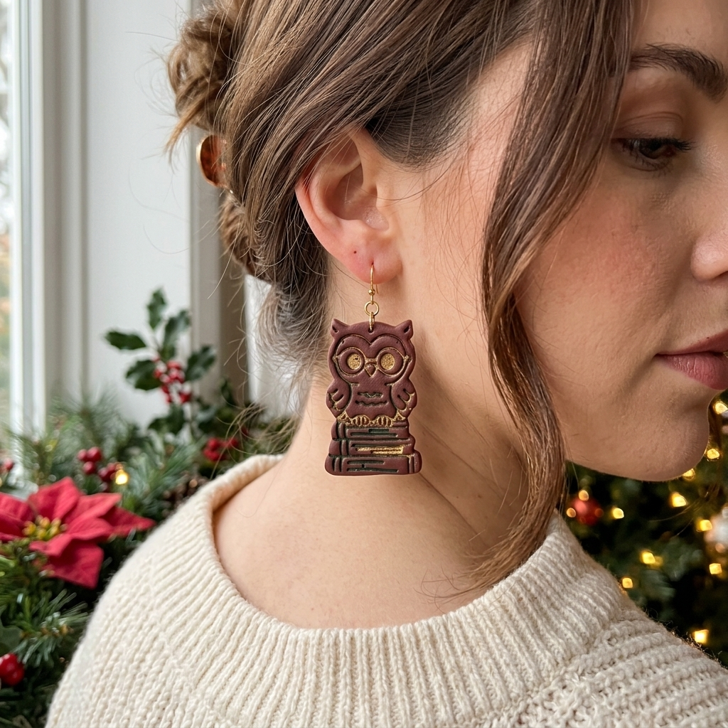 Owl Scholar on Stacked Books Polymer Clay Cutter | Bookish Earring Tool