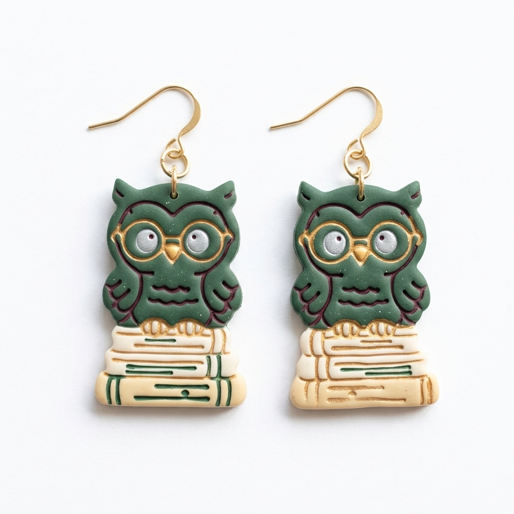Owl Scholar on Stacked Books Polymer Clay Cutter | Bookish Earring Tool