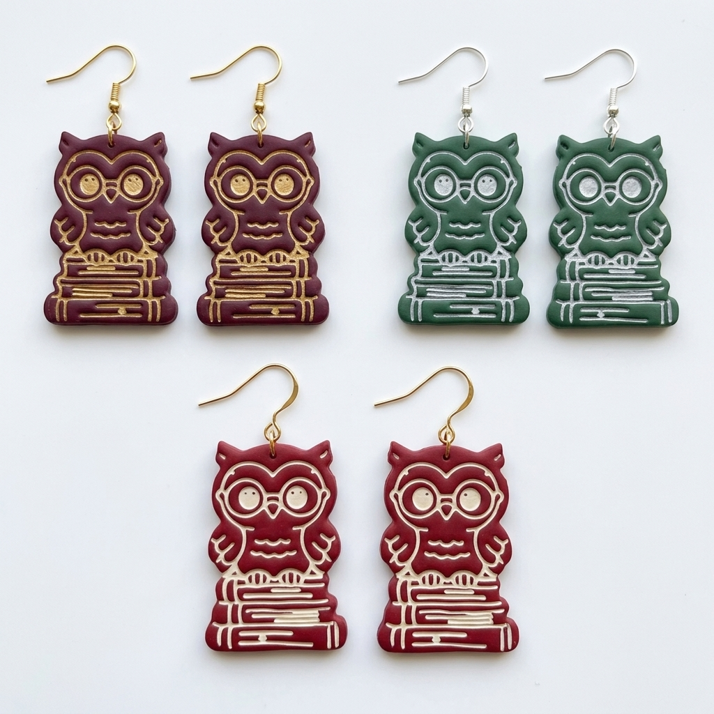 Owl Scholar on Stacked Books Polymer Clay Cutter | Bookish Earring Tool