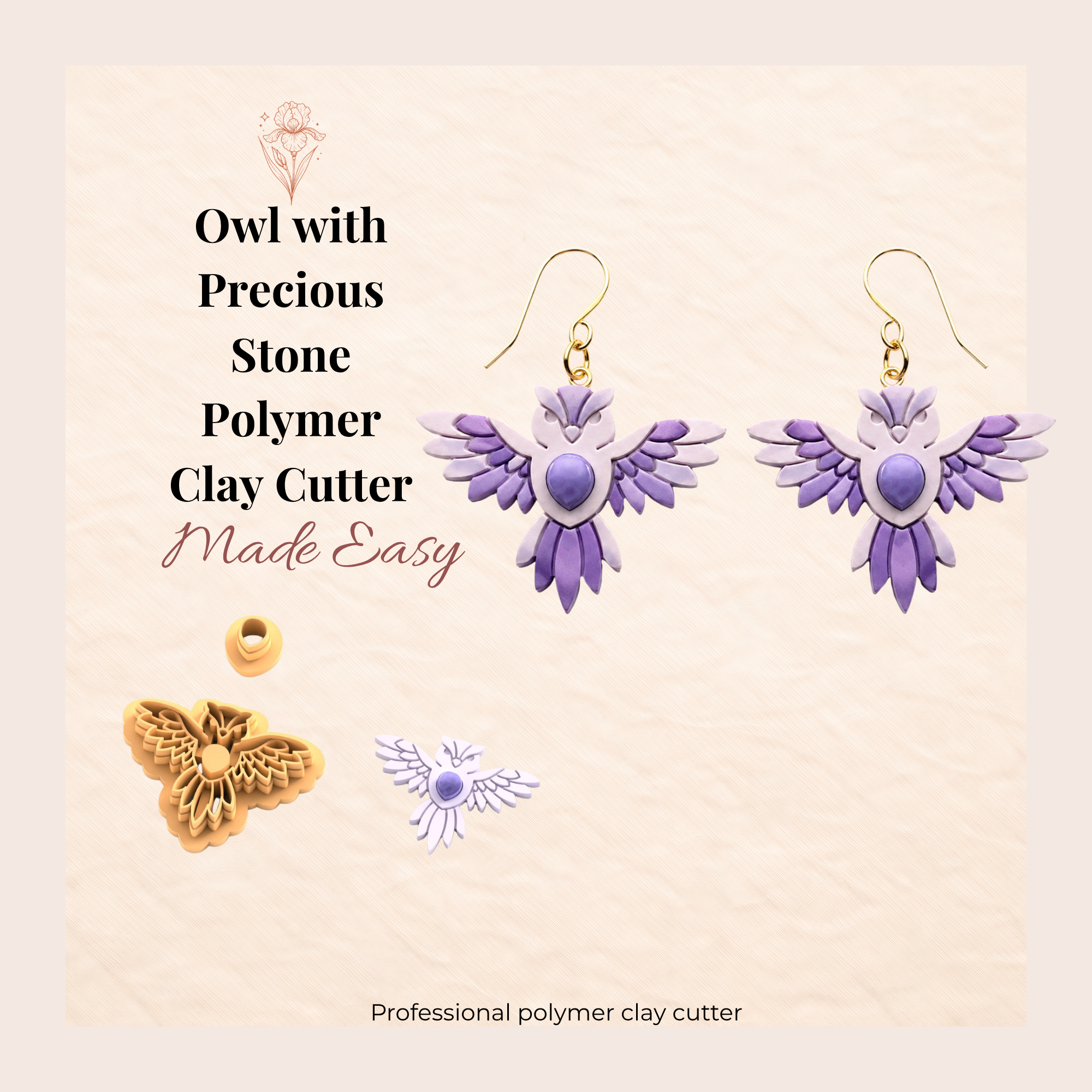 Owl with Precious Stone Polymer Clay Cutter | 30–50mm | Owl Shape Clay Cutter | Earring Jewellery Making Tool