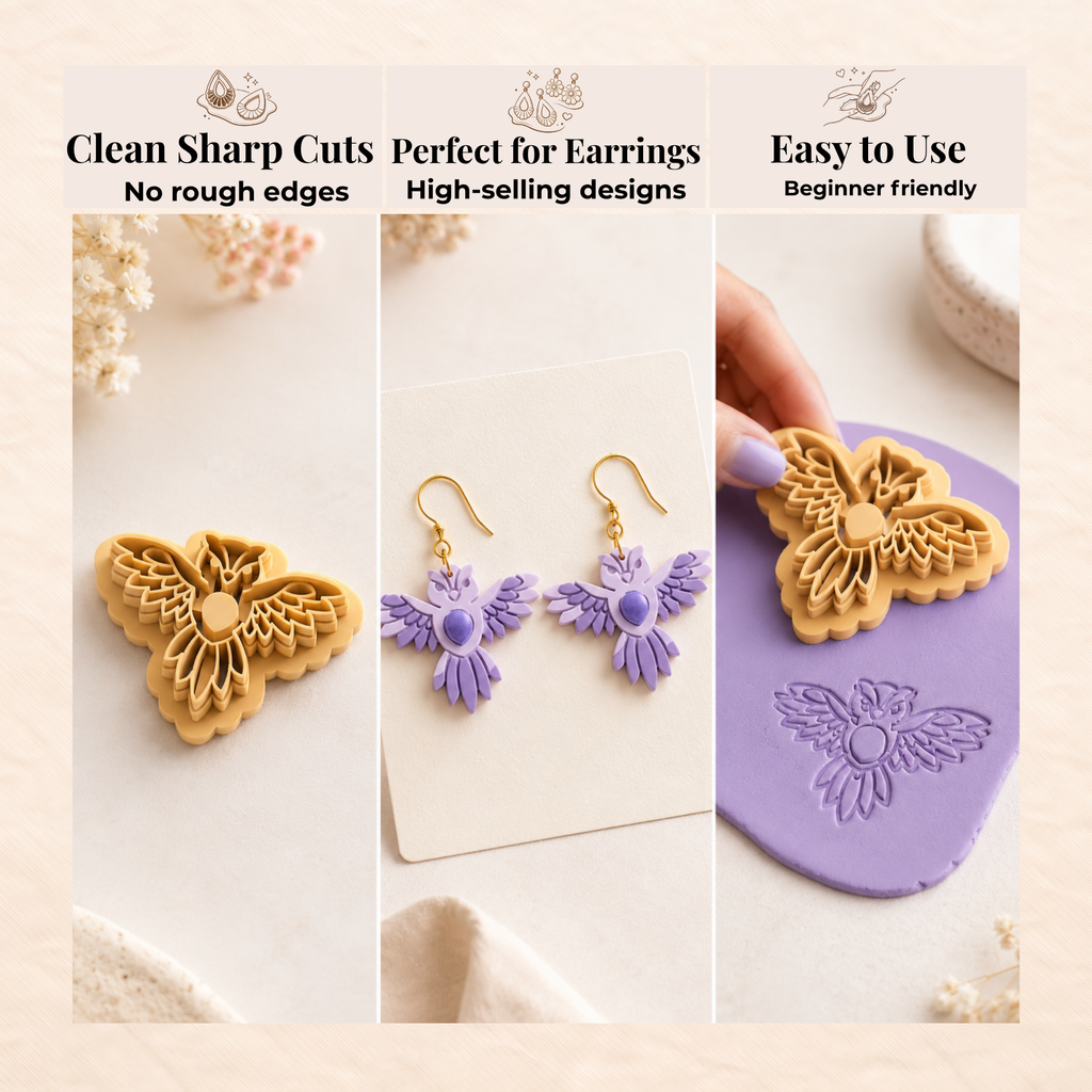 Owl with Precious Stone Polymer Clay Cutter | 30–50mm | Owl Shape Clay Cutter | Earring Jewellery Making Tool