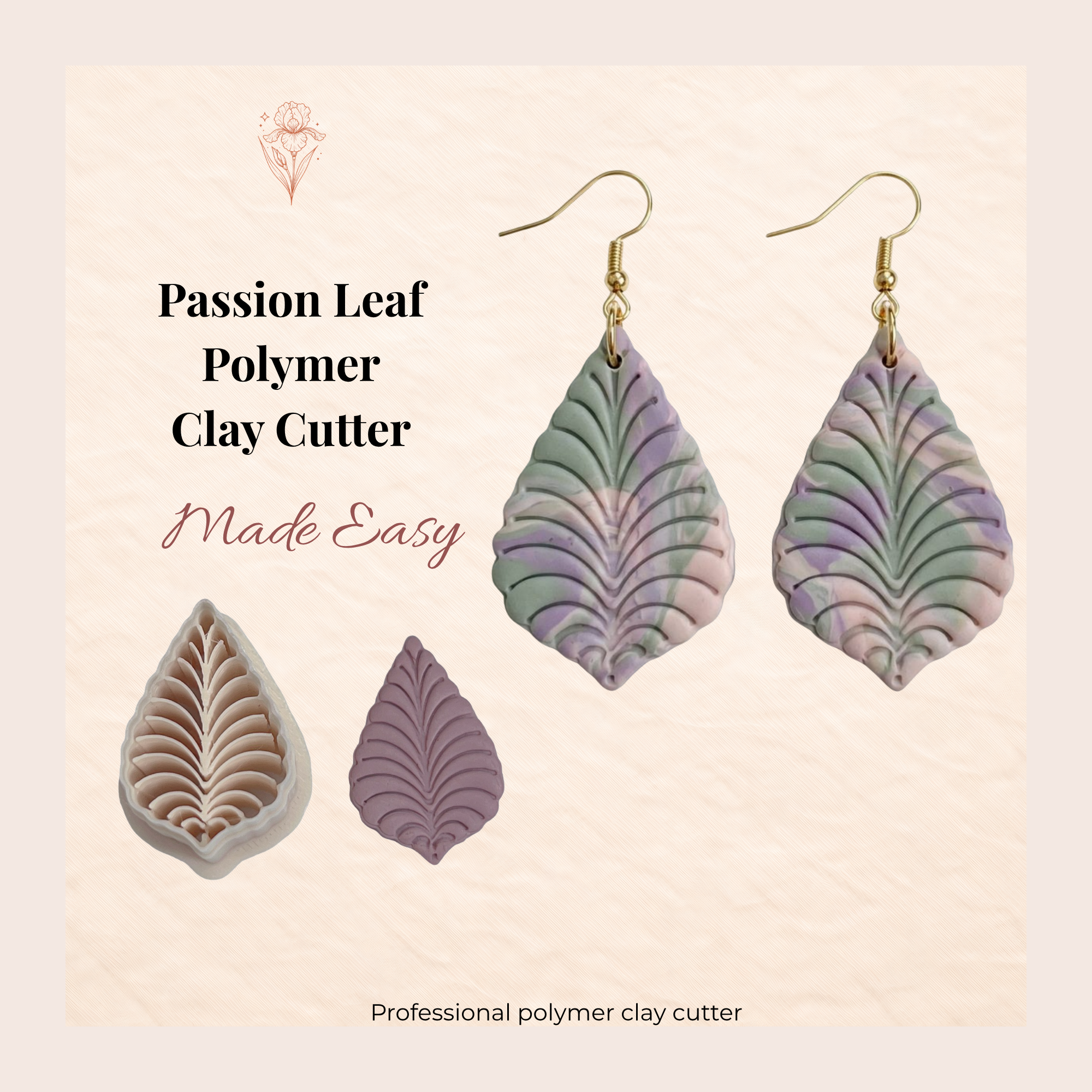 Passion Leaf Polymer Clay Cutter 30-50mm | Botanical Jewellery | IrisCrafts7
