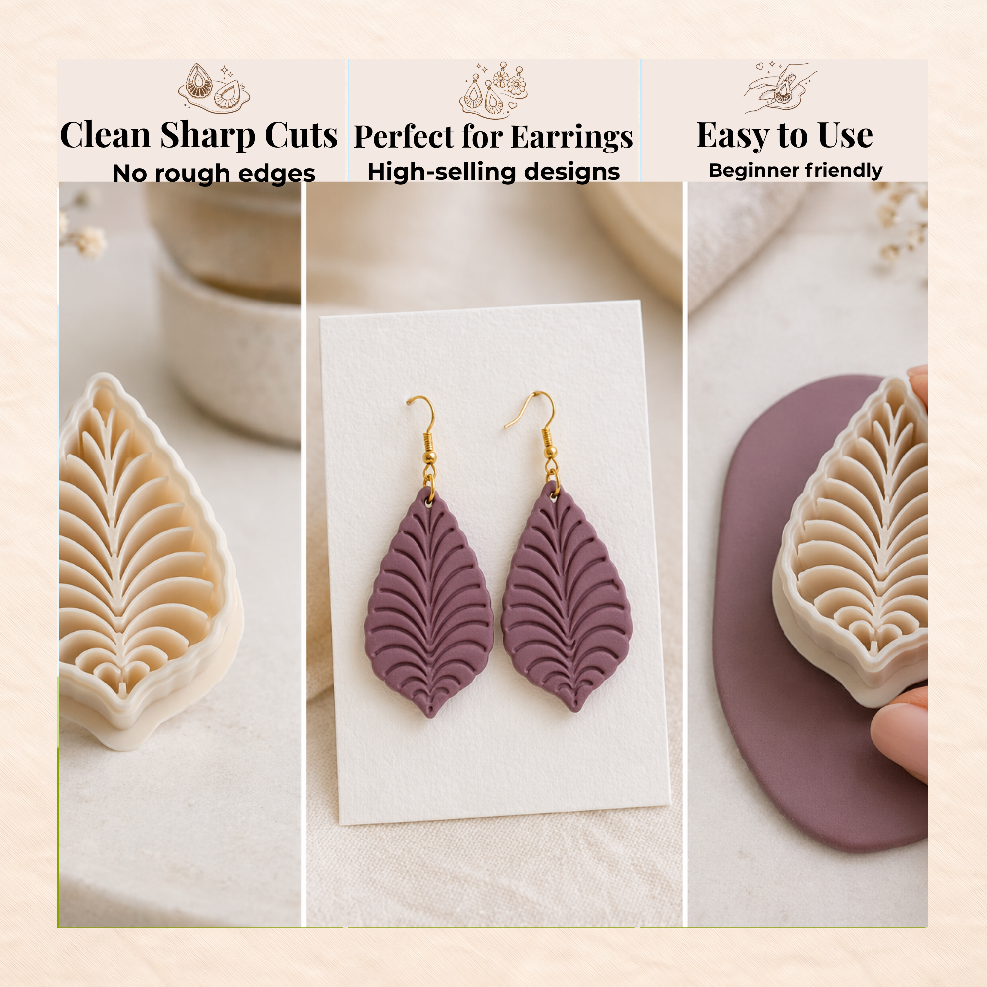 Passion Leaf Polymer Clay Cutter 30-50mm | Botanical Jewellery | IrisCrafts7