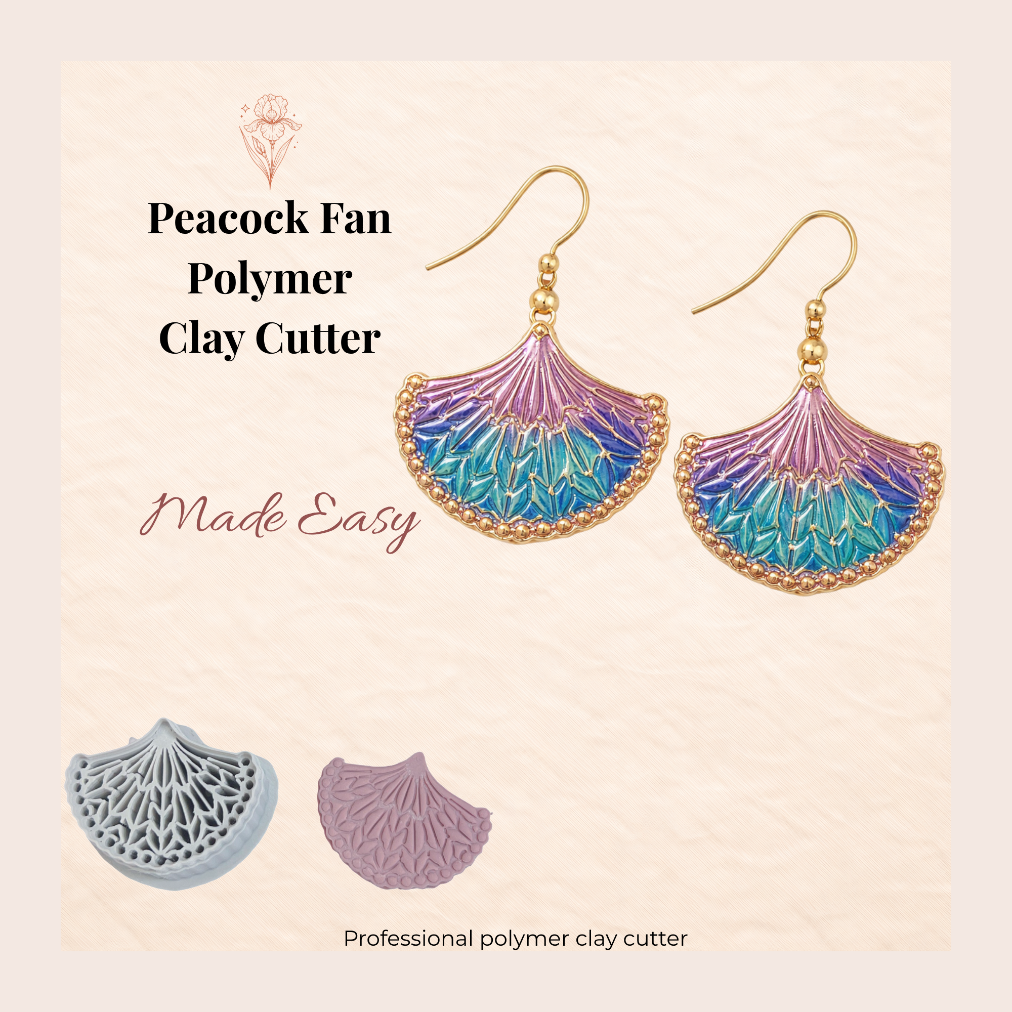 Peacock Fan Polymer Clay Cutter | 3D Printed Boho Clay Earring Cutter | Fan Shape Cutter for Clay Jewellery Making | Clay Earring Tool