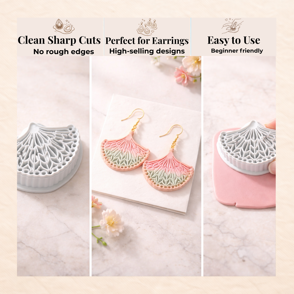 Peacock Fan Polymer Clay Cutter | 3D Printed Boho Clay Earring Cutter | Fan Shape Cutter for Clay Jewellery Making | Clay Earring Tool