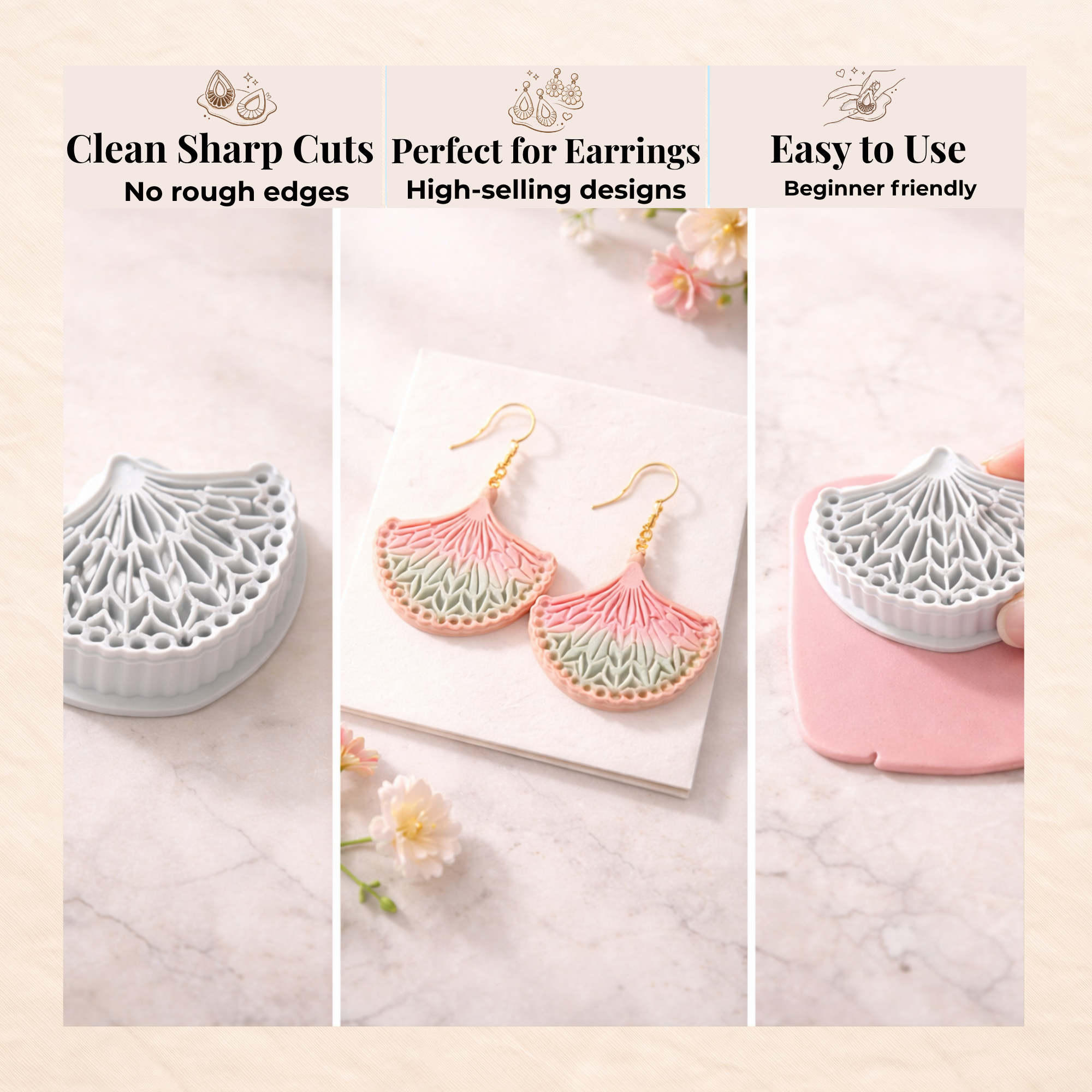 Peacock Fan Polymer Clay Cutter | 3D Printed Boho Clay Earring Cutter | Fan Shape Cutter for Clay Jewellery Making | Clay Earring Tool
