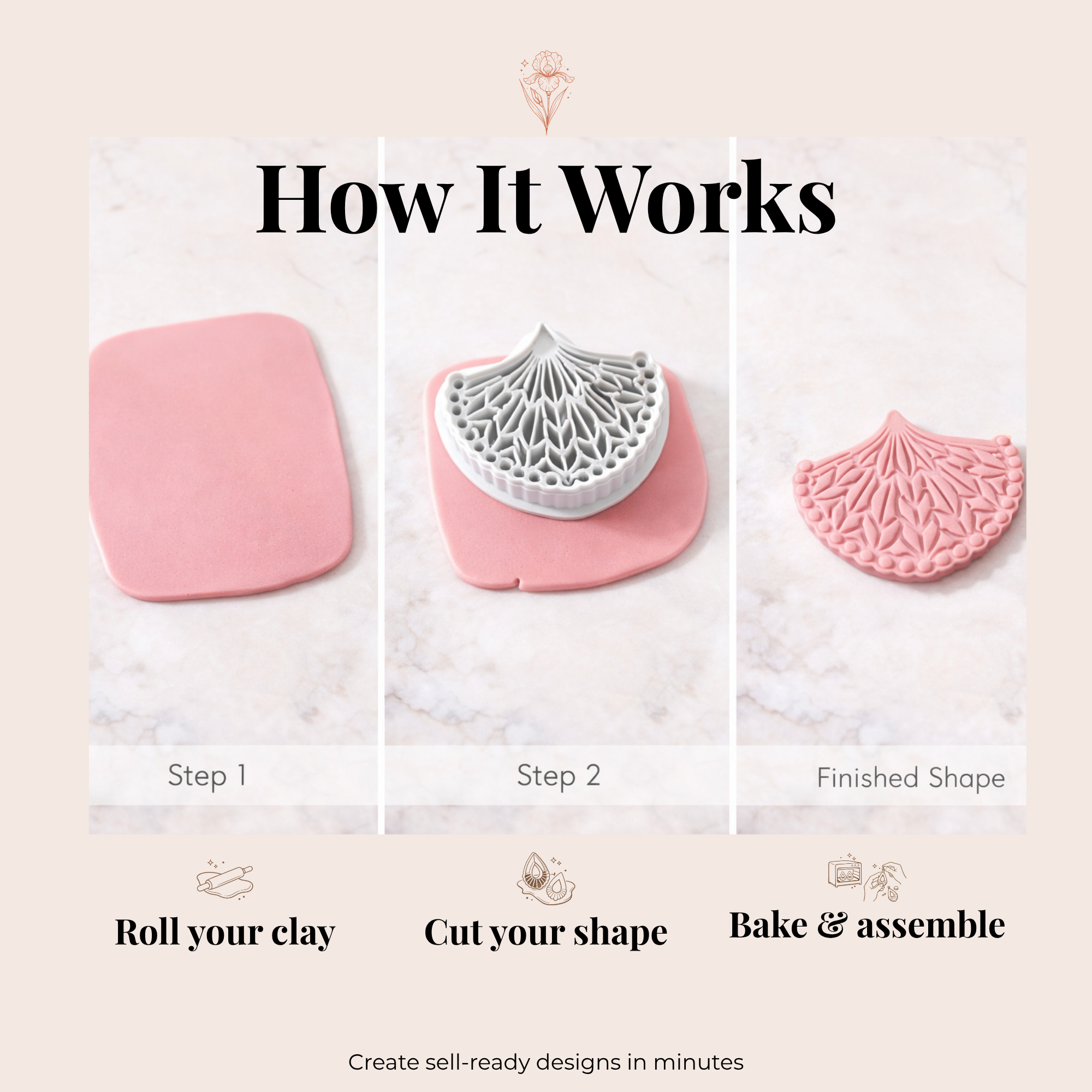 Peacock Fan Polymer Clay Cutter | 3D Printed Boho Clay Earring Cutter | Fan Shape Cutter for Clay Jewellery Making | Clay Earring Tool
