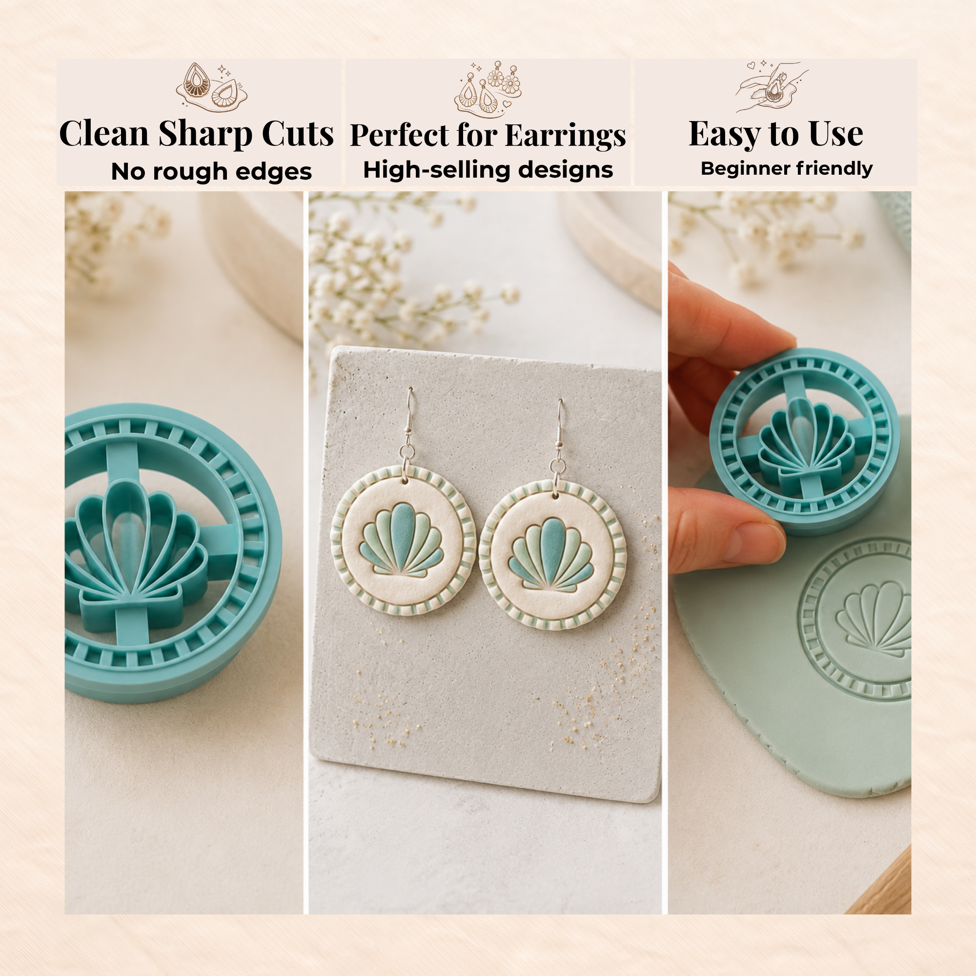 Pearl Shell Polymer Clay Cutter | 20–40mm | Pearl Shell Shape Clay Cutter | Earring Jewellery Making Tool