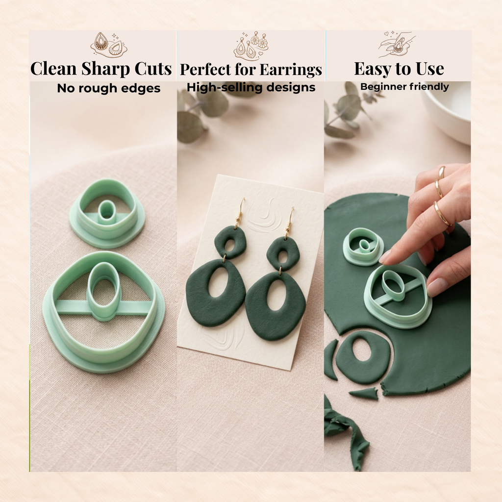 Pebble Drop Polymer Clay Cutter Set | 3D Printed Organic Drop Clay Earring Cutter | Boho Minimal Clay Tool | Jewellery Making Supplies