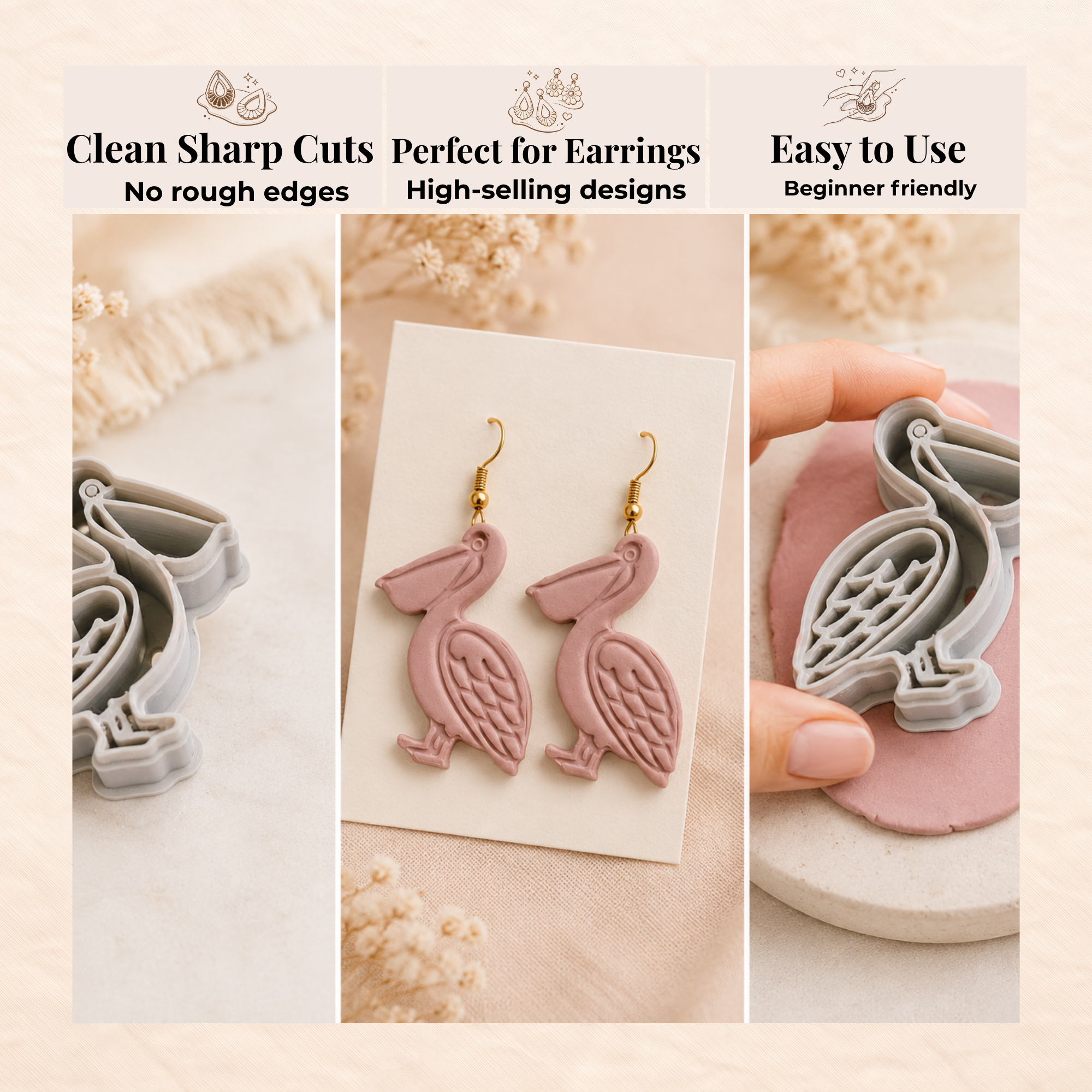 Pelican Polymer Clay Cutter | 30–50mm | Bird Shape Clay Cutter | Earring Jewellery Making Tool