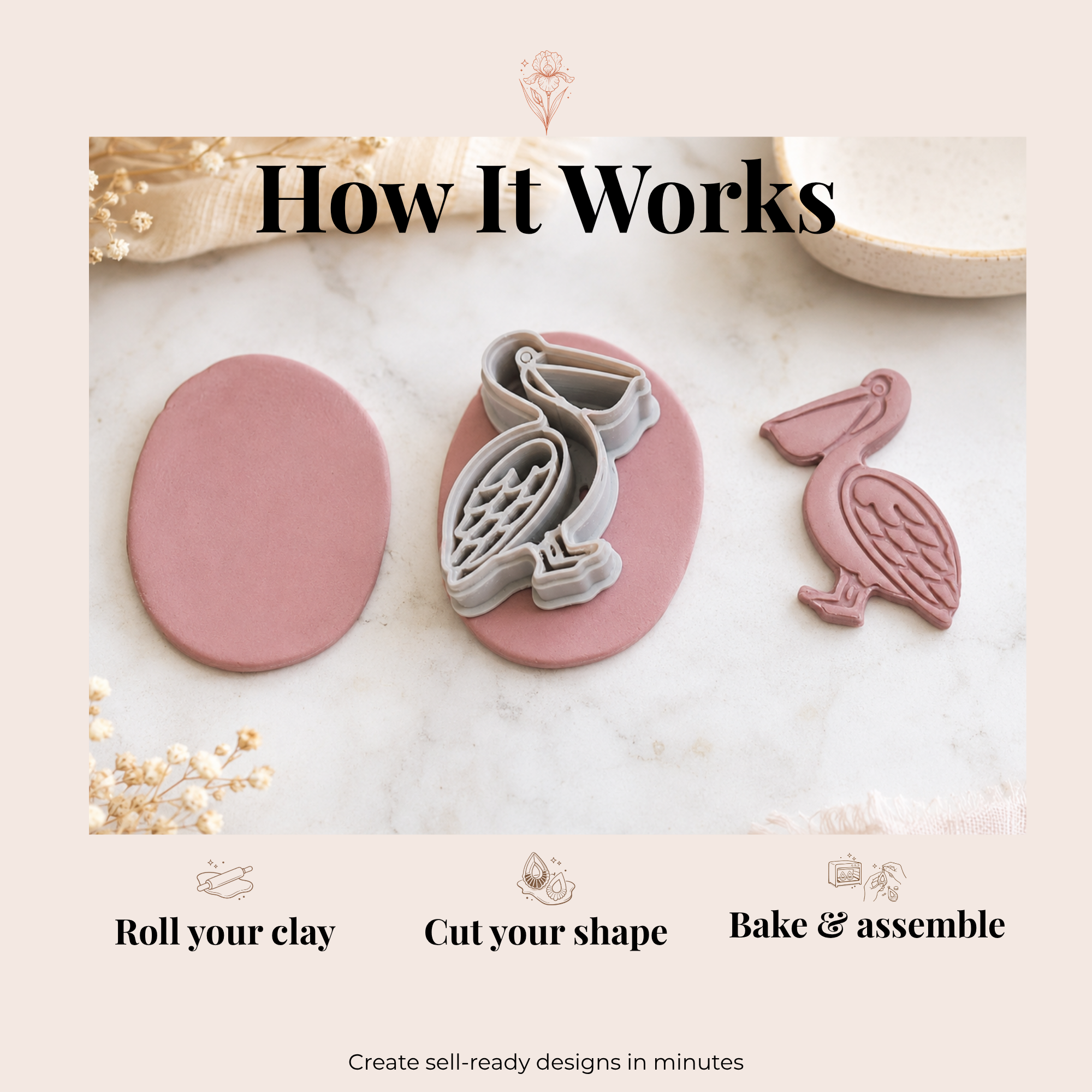 Pelican Polymer Clay Cutter | 30–50mm | Bird Shape Clay Cutter | Earring Jewellery Making Tool