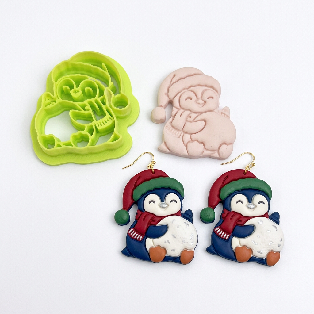 Penguin Christmas Bauble Hug Polymer Clay Cutter | Festive Earring Tool