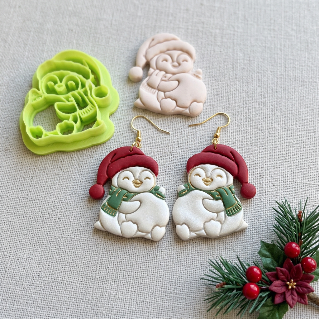 Penguin Christmas Bauble Hug Polymer Clay Cutter | Festive Earring Tool