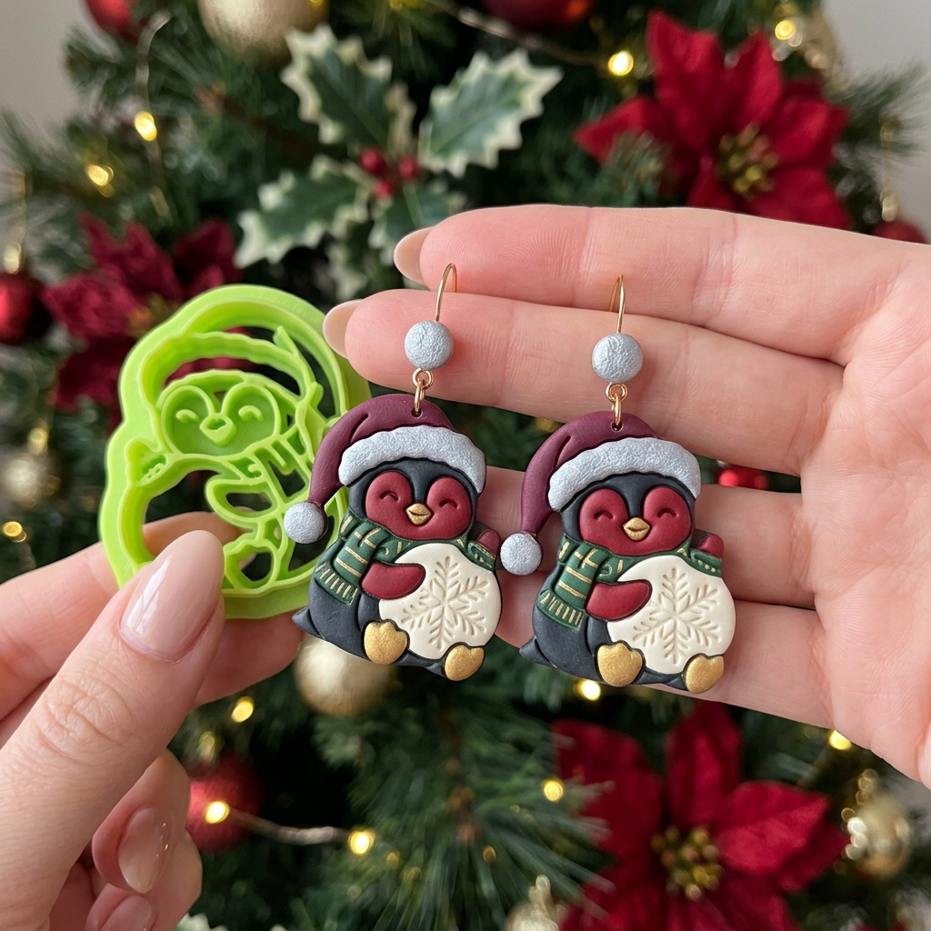 Penguin Christmas Bauble Hug Polymer Clay Cutter | Festive Earring Tool