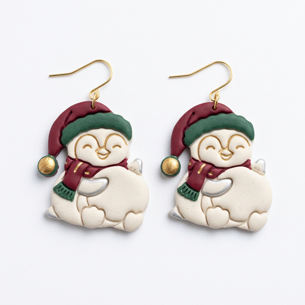 Penguin Christmas Bauble Hug Polymer Clay Cutter | Festive Earring Tool