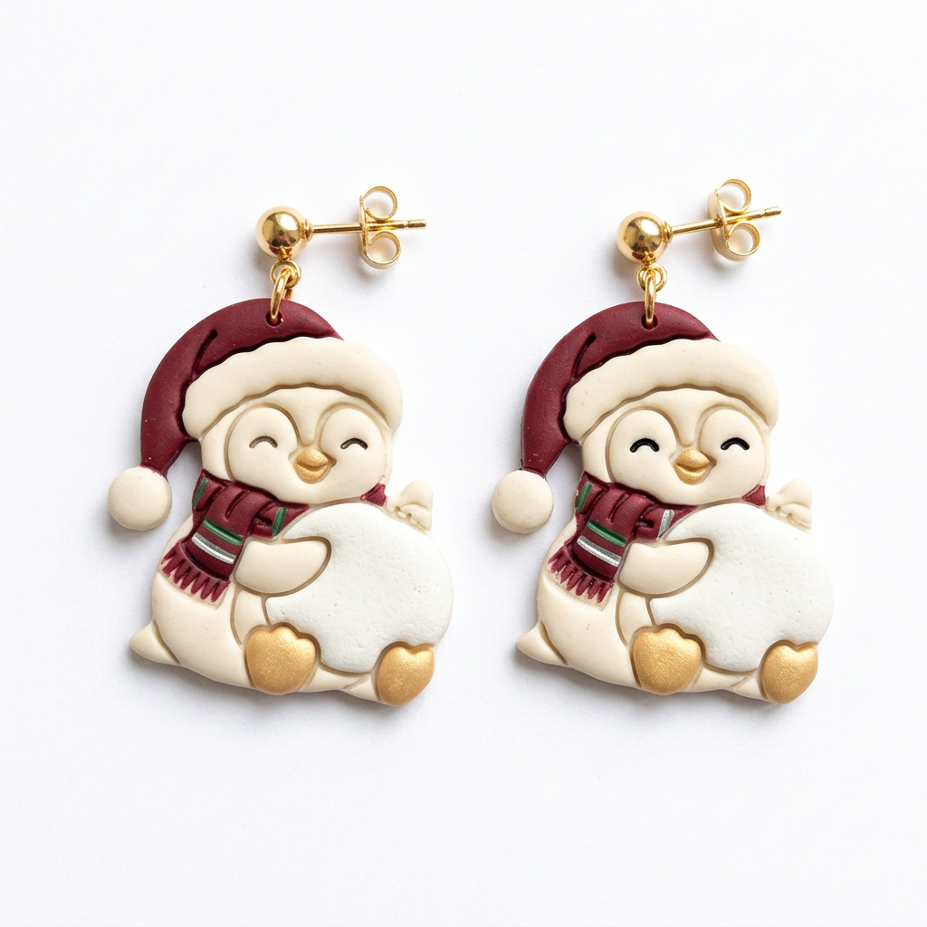 Penguin Christmas Bauble Hug Polymer Clay Cutter | Festive Earring Tool