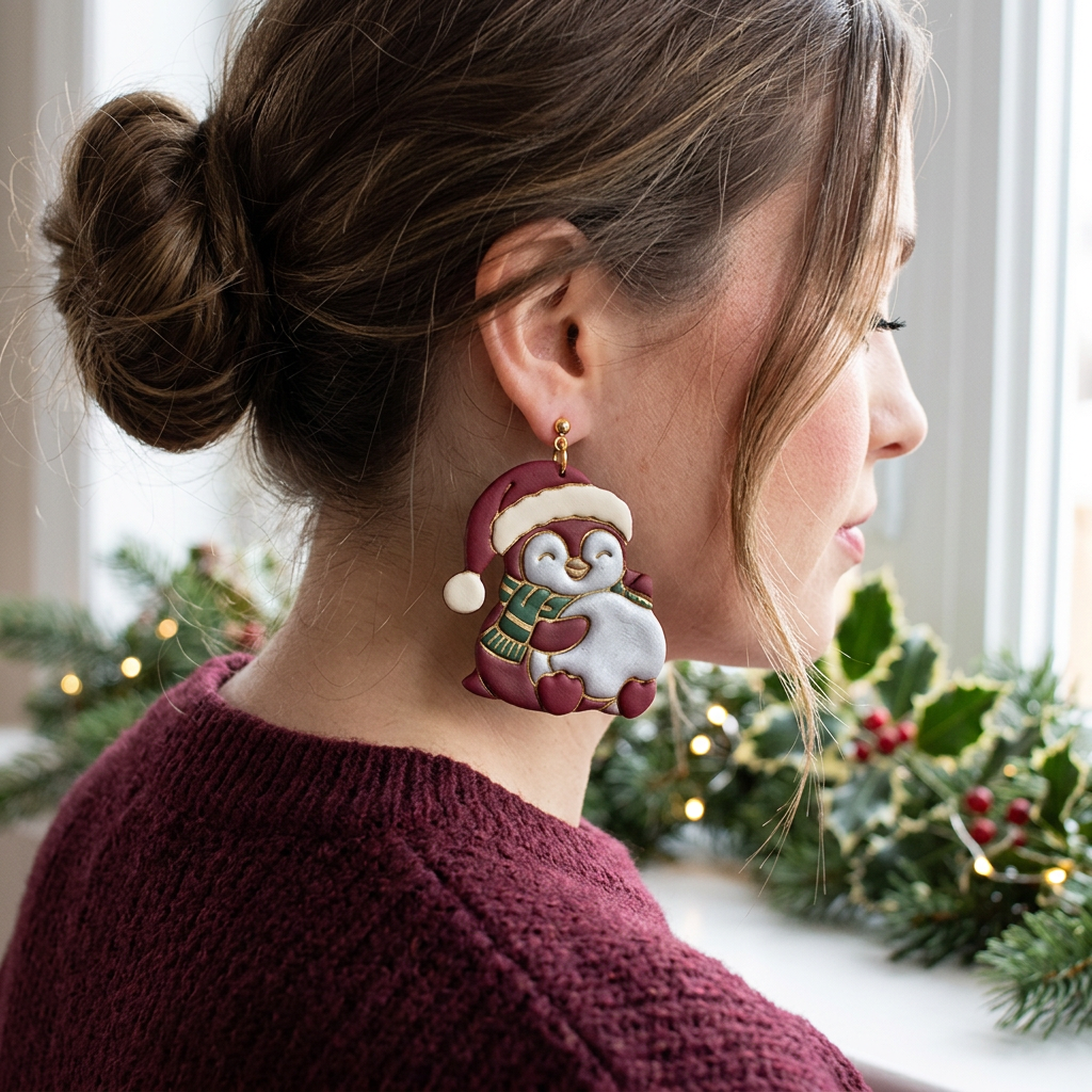 Penguin Christmas Bauble Hug Polymer Clay Cutter | Festive Earring Tool