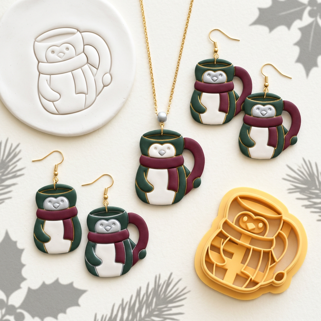 Penguin Cup Polymer Clay Cutter | Cute Winter Earring Tool