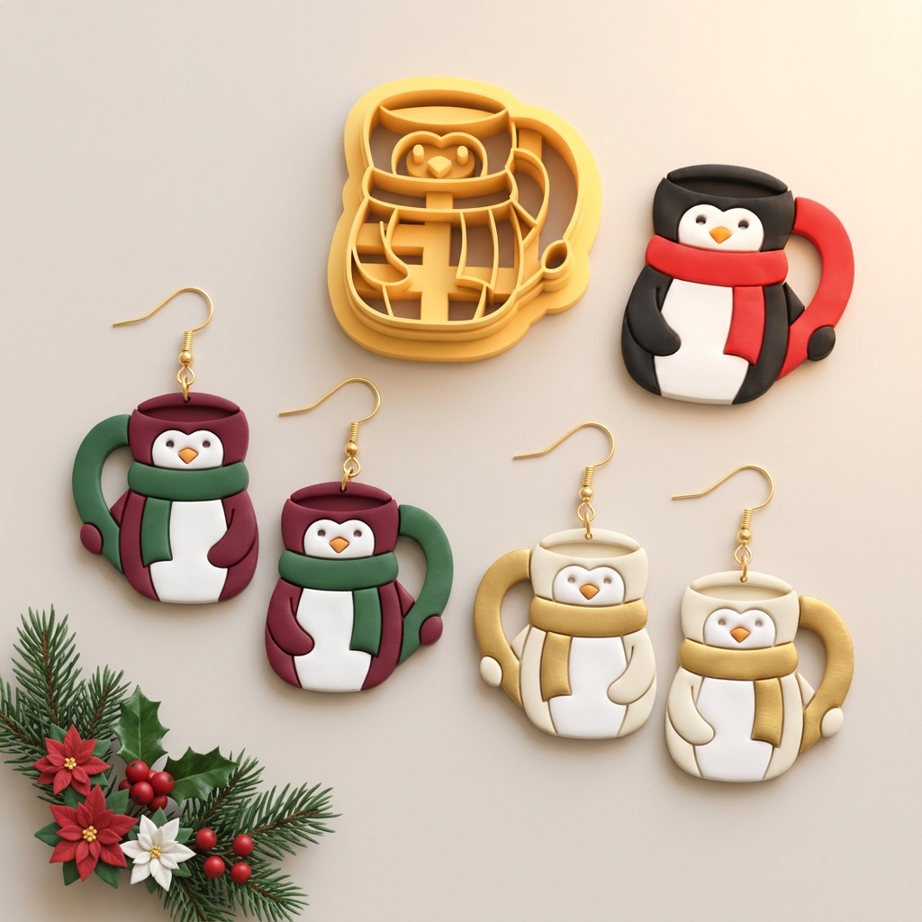 Penguin Cup Polymer Clay Cutter | Cute Winter Earring Tool