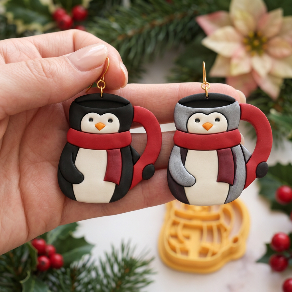 Penguin Cup Polymer Clay Cutter | Cute Winter Earring Tool