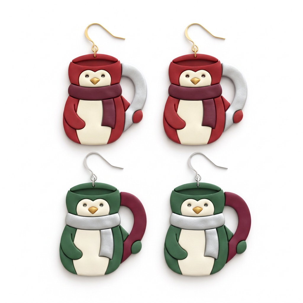 Penguin Cup Polymer Clay Cutter | Cute Winter Earring Tool