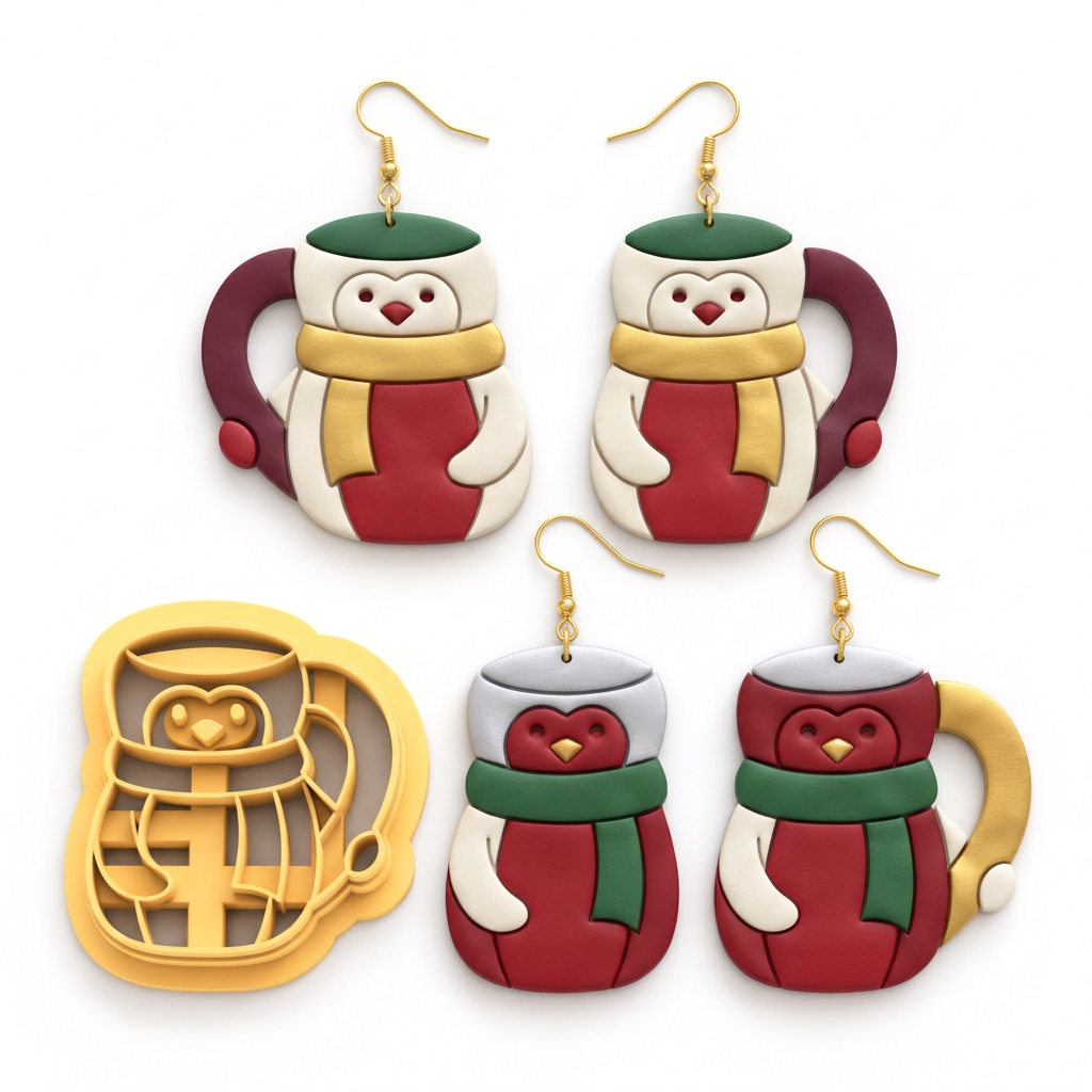 Penguin Cup Polymer Clay Cutter | Cute Winter Earring Tool