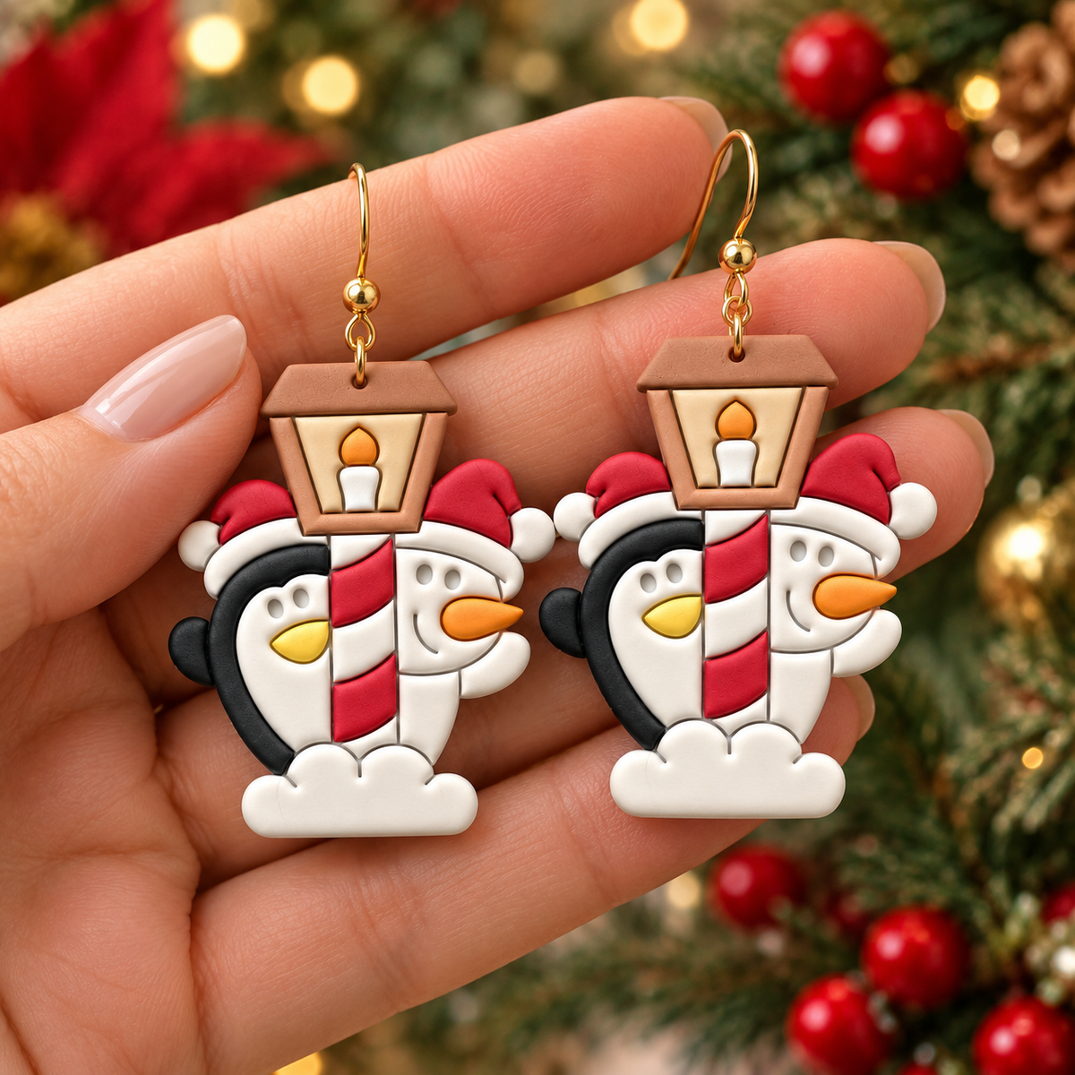 Penguin and Snowman by the Lamppost Polymer Clay Cutter | Winter Earring Tool