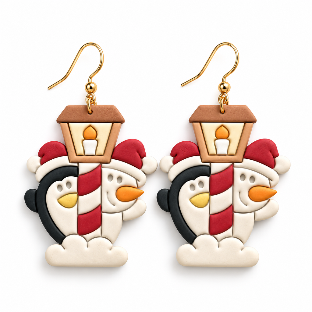 Penguin and Snowman by the Lamppost Polymer Clay Cutter | Winter Earring Tool