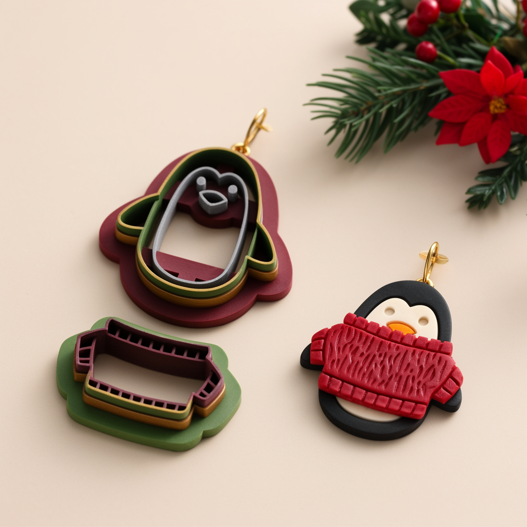 Penguin in a Sweater Polymer Clay Cutter | Cute Winter Earring Tool