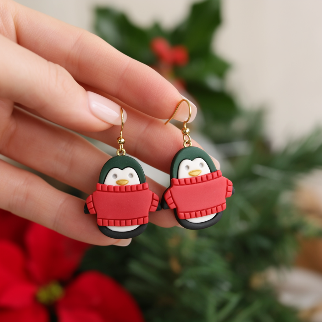 Penguin in a Sweater Polymer Clay Cutter | Cute Winter Earring Tool