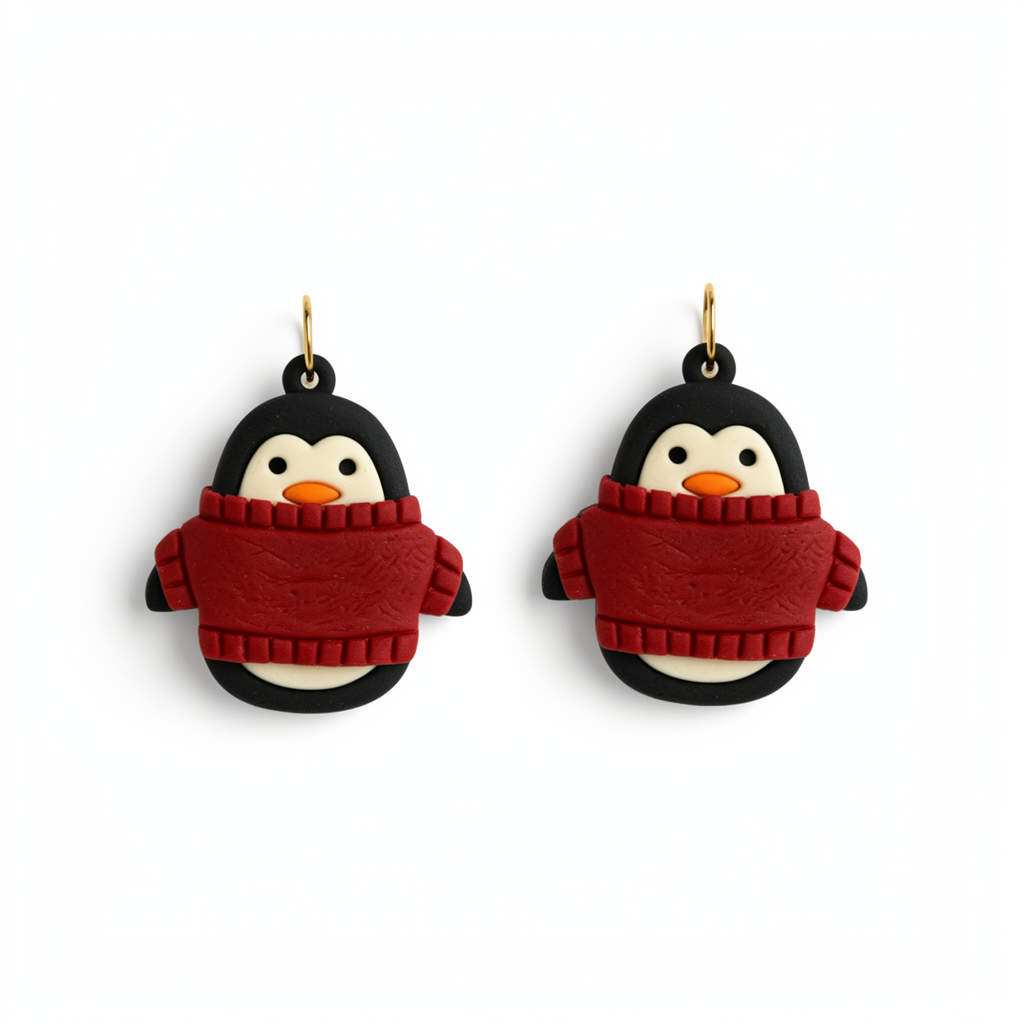 Penguin in a Sweater Polymer Clay Cutter | Cute Winter Earring Tool