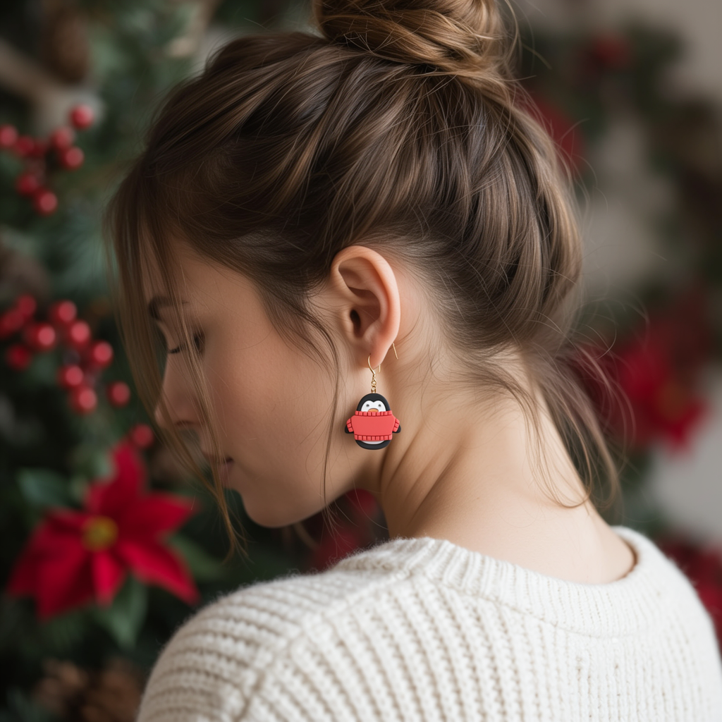 Penguin in a Sweater Polymer Clay Cutter | Cute Winter Earring Tool