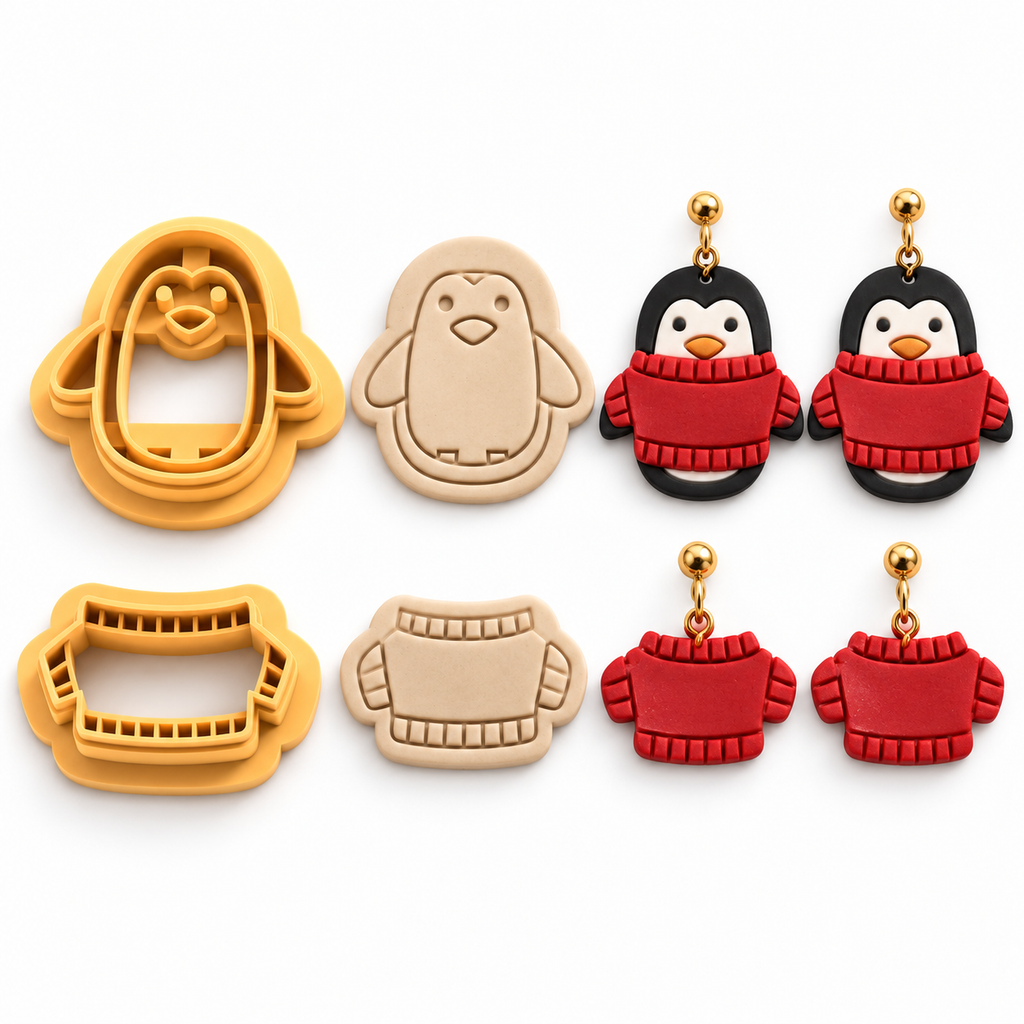 Penguin in a Sweater Polymer Clay Cutter | Cute Winter Earring Tool