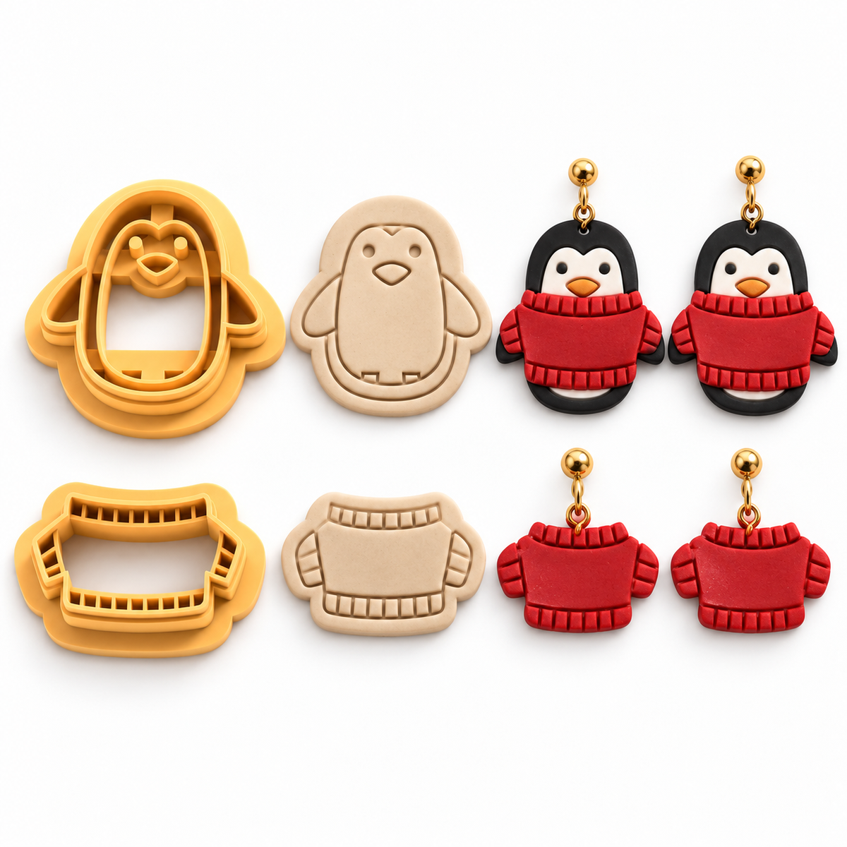 Penguin in a Sweater Polymer Clay Cutter | Cute Winter Earring Tool