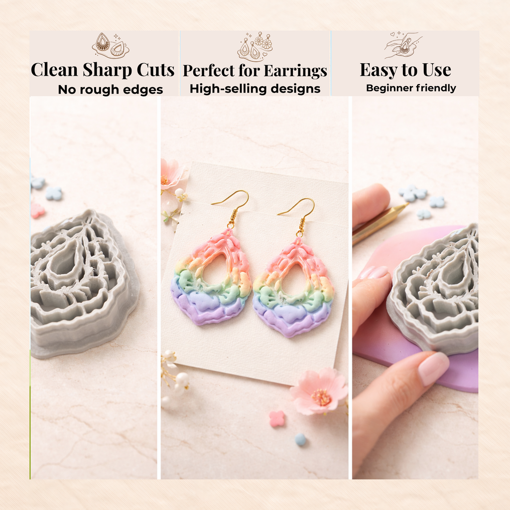 Peony Teardrop Frame Polymer Clay Cutter | 3D Printed Floral Clay Earring Cutter | Teardrop Shape Cutter for Clay Jewellery Making | Clay Earring Tool