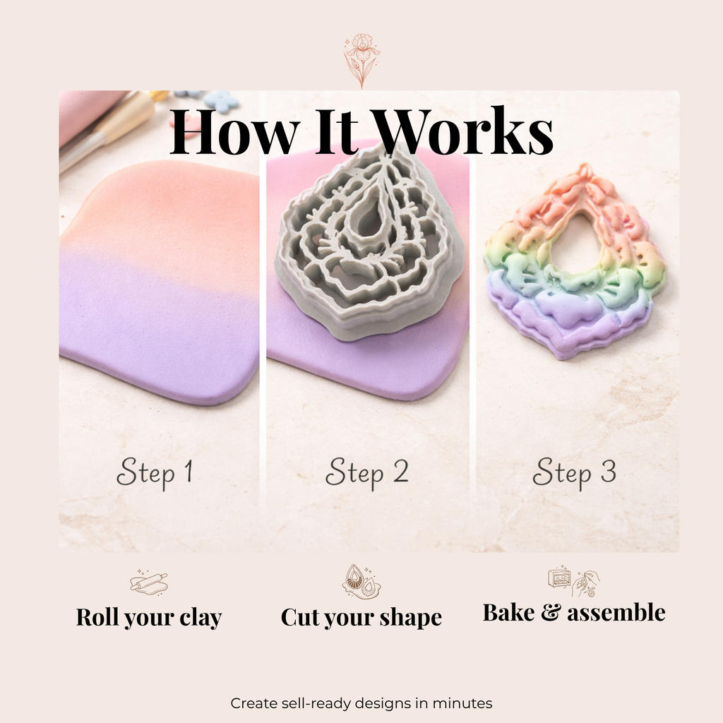 Peony Teardrop Frame Polymer Clay Cutter | 3D Printed Floral Clay Earring Cutter | Teardrop Shape Cutter for Clay Jewellery Making | Clay Earring Tool