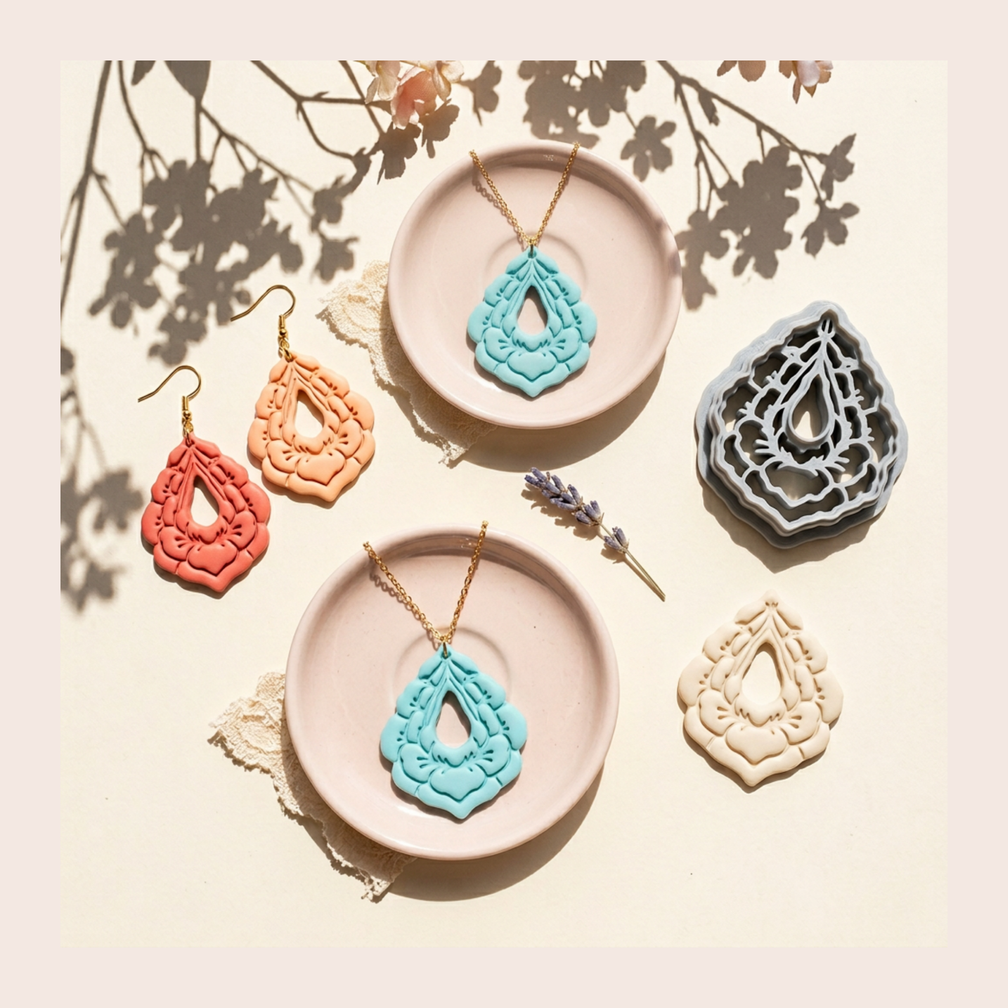 Peony Teardrop Frame Polymer Clay Cutter | 3D Printed Floral Clay Earring Cutter | Teardrop Shape Cutter for Clay Jewellery Making | Clay Earring Tool