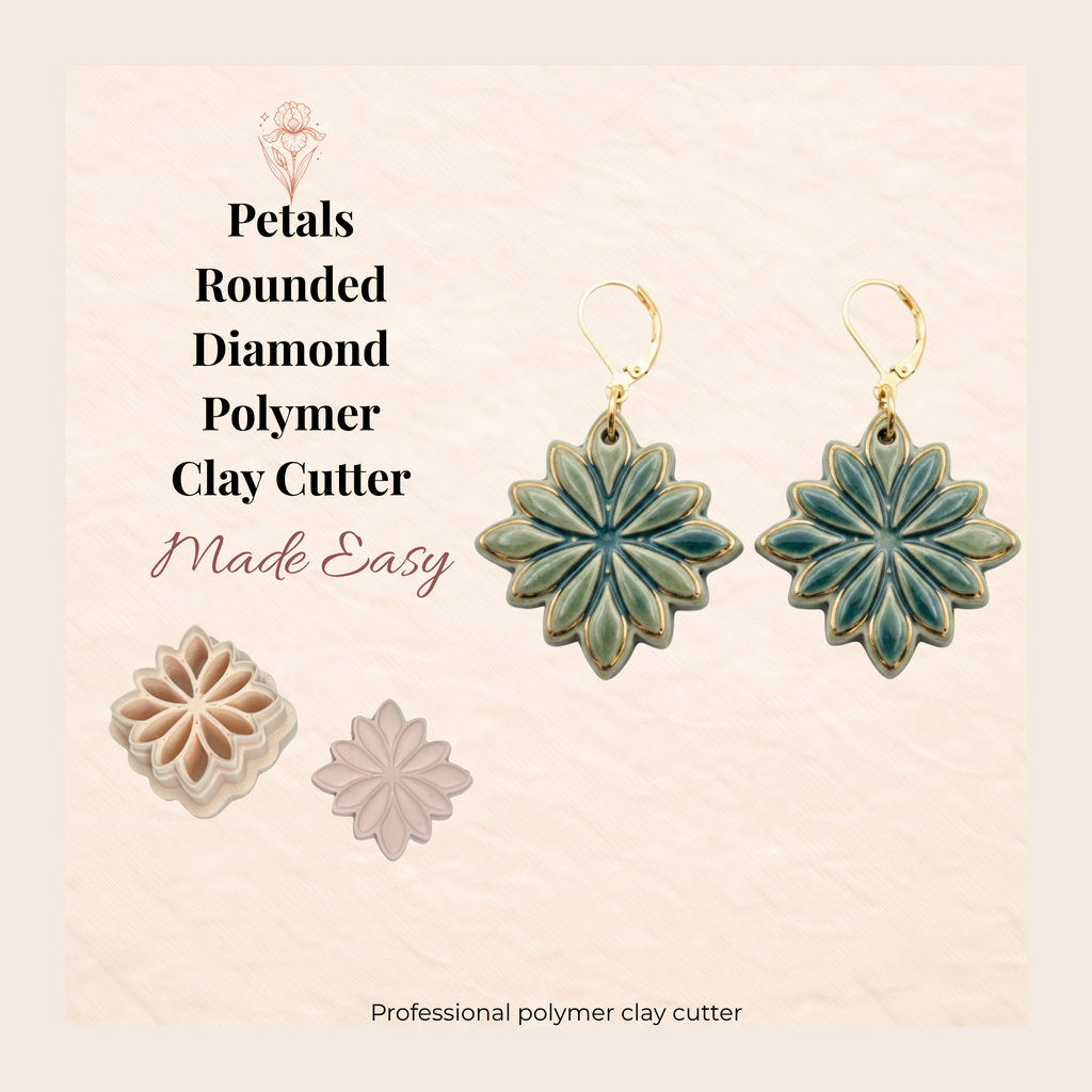 Petals Rounded Diamond Polymer Clay Cutter 30–50mm | Floral Earring Cutter | IrisCrafts7