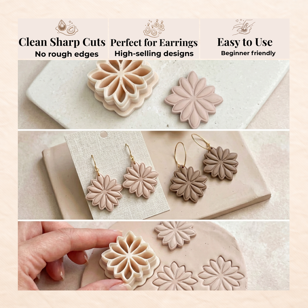 Petals Rounded Diamond Polymer Clay Cutter 30–50mm | Floral Earring Cutter | IrisCrafts7